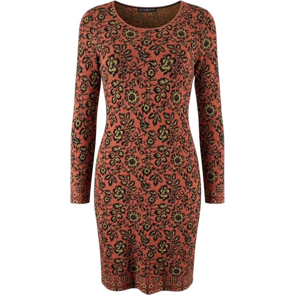 Peruvian Connection Pima Cotton Floral Tapestry Knit Midi Dress Terracotta M